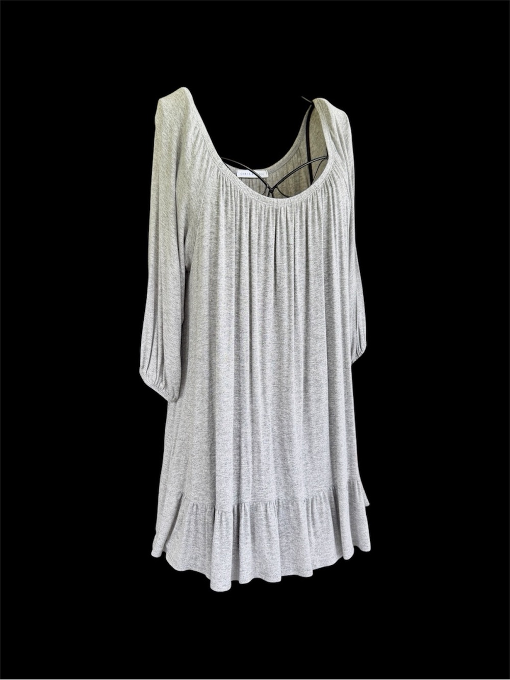 CHRIS & CAROL, WOMENS GREY, CASUAL DRESS WITH RUFFLE HEM. SIZE L